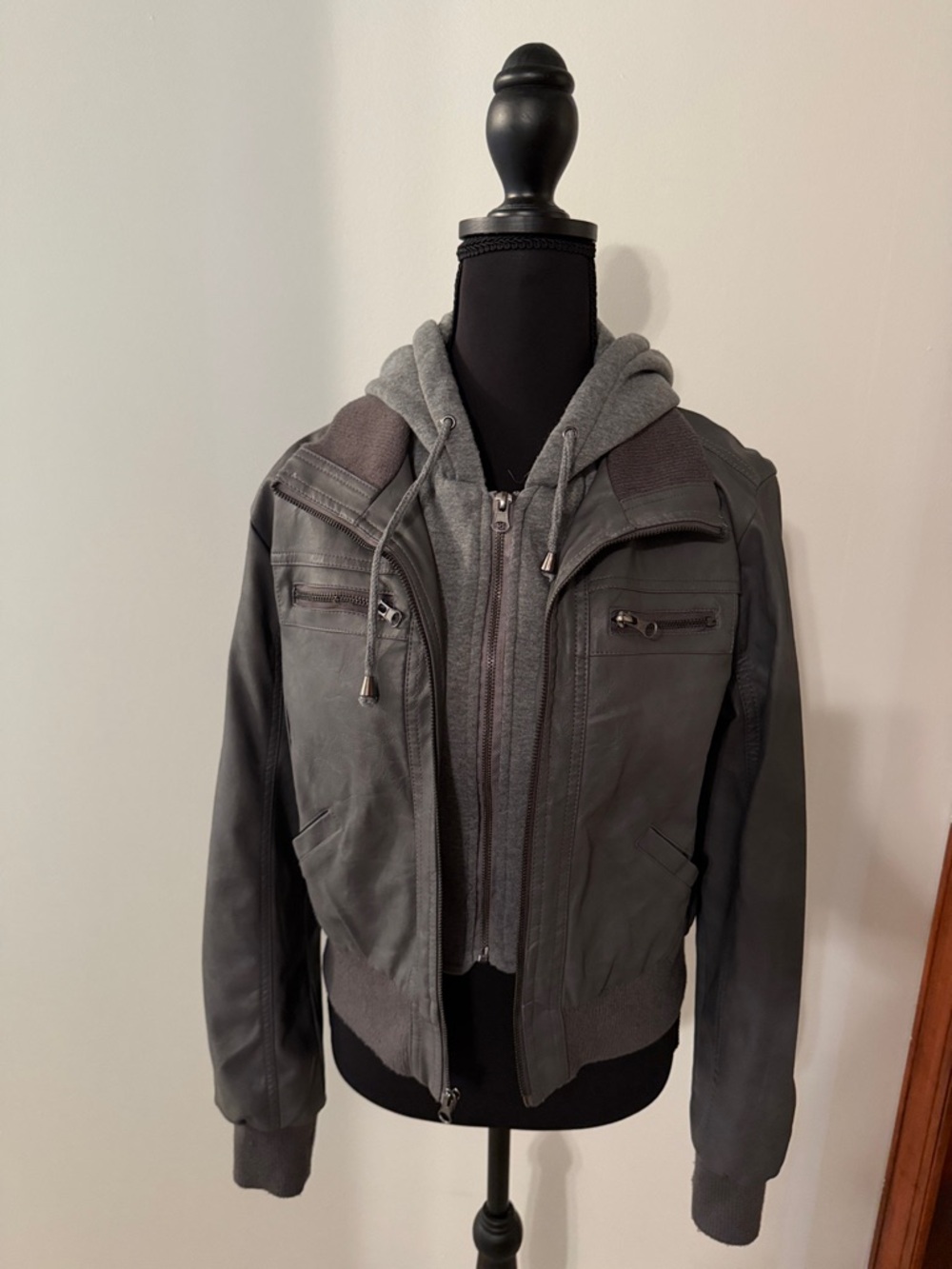 Maralyn & Me Women's Charcoal Gray Layered-Look Bomber Jacket